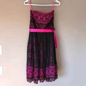 Betsy Johnson black Pink Purple strapless dress 8